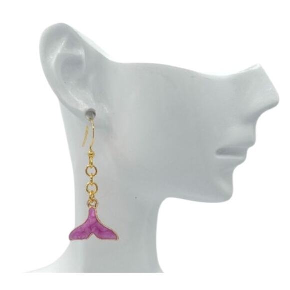 Purple Mermaid Tail Earrings Ocean Jewelry Drop Earrings Gift for Beach lover - Picture 2 of 3